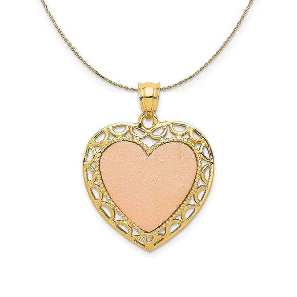 14k Two Tone Gold Polished and Satin Heart Necklace - 20 Inch